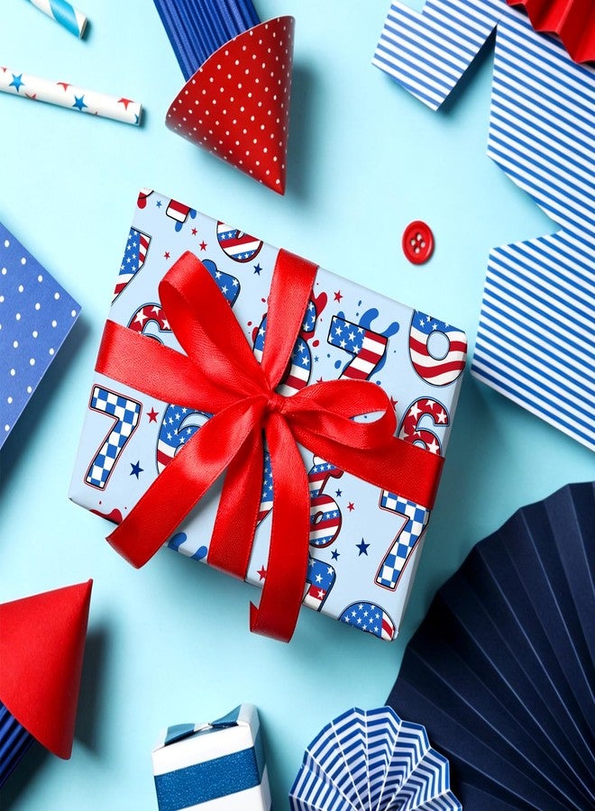 Whaline Patriotic 4th of July 67 Funny Wrapping Paper -Mini Roll- 17 In x 32.8 Ft Red White Blue American Flag Gift Wrap Paper for 250 Anniversary Independence Day Party - Image 3