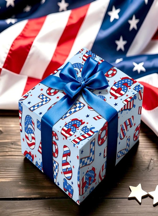 Whaline Patriotic 4th of July 67 Funny Wrapping Paper -Mini Roll- 17 In x 32.8 Ft Red White Blue American Flag Gift Wrap Paper for 250 Anniversary Independence Day Party - Image 4