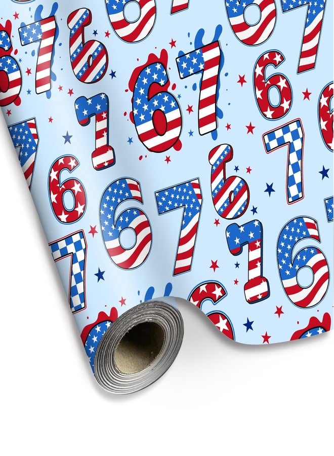Whaline Patriotic 4th of July 67 Funny Wrapping Paper -Mini Roll- 17 In x 32.8 Ft Red White Blue American Flag Gift Wrap Paper for 250 Anniversary Independence Day Party - Image 1