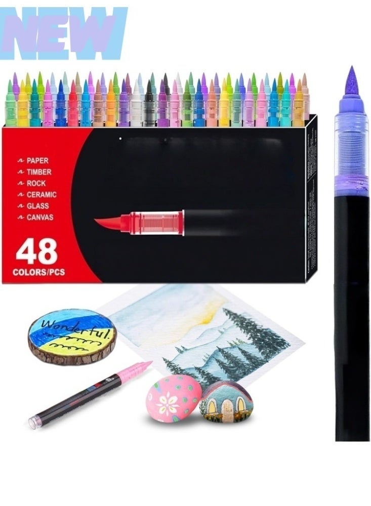 48 Colors acrylic paint Pens - Soft Brush Tip Acrylic Markers, Quick-Drying Waterproof Acrylic paint Markers for Canvas, Wood, Metal, Ceramic, Stone, Egg, Rock Painting and DIY Art Crafting - Image 1