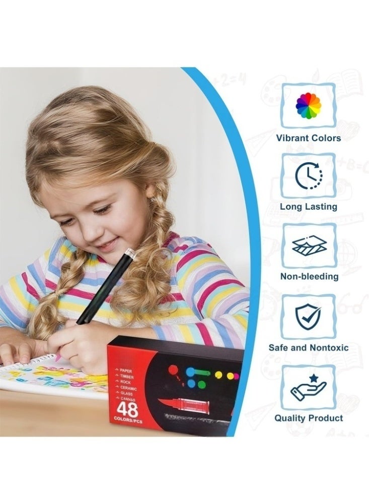 48 Colors acrylic paint Pens - Soft Brush Tip Acrylic Markers, Quick-Drying Waterproof Acrylic paint Markers for Canvas, Wood, Metal, Ceramic, Stone, Egg, Rock Painting and DIY Art Crafting - Image 4