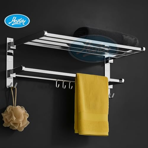 HANDY 18-Inch Stainless Steel Folding Towel Rack with Hook and Rod | Wall Mounted Bathroom Towel Stand | Chrome Finish Bathroom Accessory - Image 5
