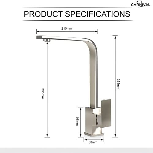 CARNIVAL SS-304 Hot & Cold Single Lever 360° Rotatable Counter Table Top Kitchen Sink Mixer Faucet Tap for Sink and Kitchen | Deck Mounted Installation Type | Brushed Nickel Finish - Image 4