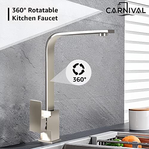 CARNIVAL SS-304 Hot & Cold Single Lever 360° Rotatable Counter Table Top Kitchen Sink Mixer Faucet Tap for Sink and Kitchen | Deck Mounted Installation Type | Brushed Nickel Finish - Image 3