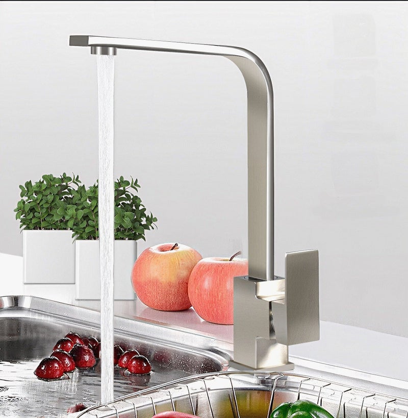 CARNIVAL SS-304 Hot & Cold Single Lever 360° Rotatable Counter Table Top Kitchen Sink Mixer Faucet Tap for Sink and Kitchen | Deck Mounted Installation Type | Brushed Nickel Finish - Image 1