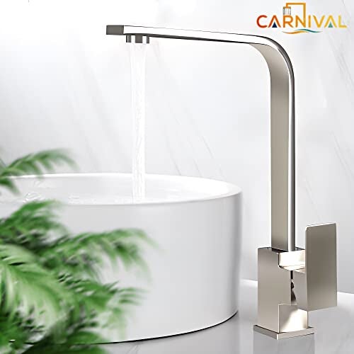 CARNIVAL SS-304 Hot & Cold Single Lever 360° Rotatable Counter Table Top Kitchen Sink Mixer Faucet Tap for Sink and Kitchen | Deck Mounted Installation Type | Brushed Nickel Finish - Image 2