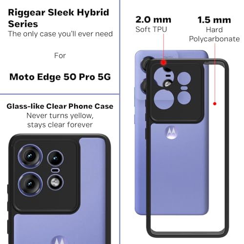 RIGGEAR Shockproof Sleek Hybrid Armor Back Cover Case Compatible with Motorola Moto Edge 50 Pro 5G (Clear PC + Black TPU Bumper) - Image 3