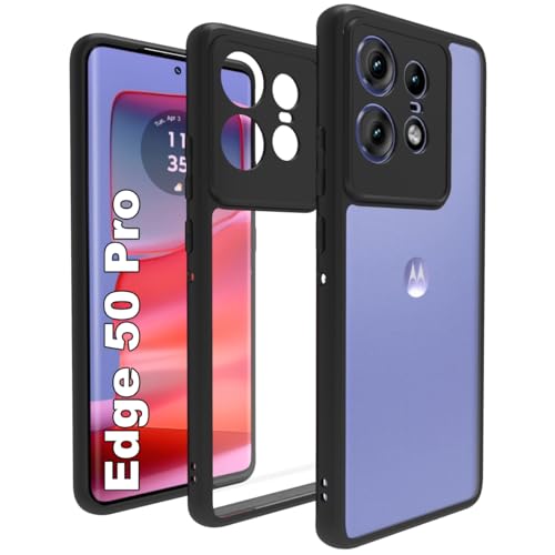 RIGGEAR Shockproof Sleek Hybrid Armor Back Cover Case Compatible with Motorola Moto Edge 50 Pro 5G (Clear PC + Black TPU Bumper) - Image 1