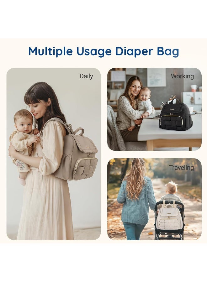 موممور mommore Diaper Bag, Small Baby Diaper Bag, Puffer Quilted Diaper Backpack - Image 5
