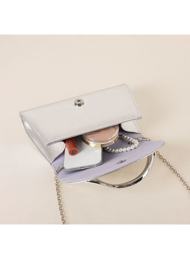 Women’s Evening Bag with Modern Design, Shiny Glitter Evening Clutch Bag, Crossbody Bag for Wedding Formal Party, Silver - Image 4