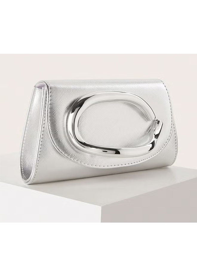 Women’s Evening Bag with Modern Design, Shiny Glitter Evening Clutch Bag, Crossbody Bag for Wedding Formal Party, Silver - Image 5