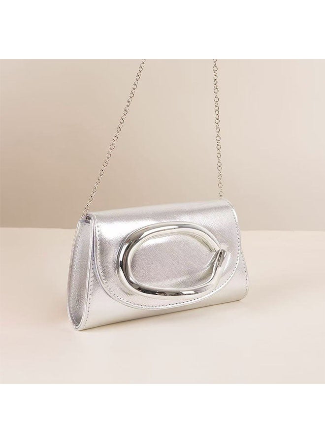 Women’s Evening Bag with Modern Design, Shiny Glitter Evening Clutch Bag, Crossbody Bag for Wedding Formal Party, Silver - Image 2