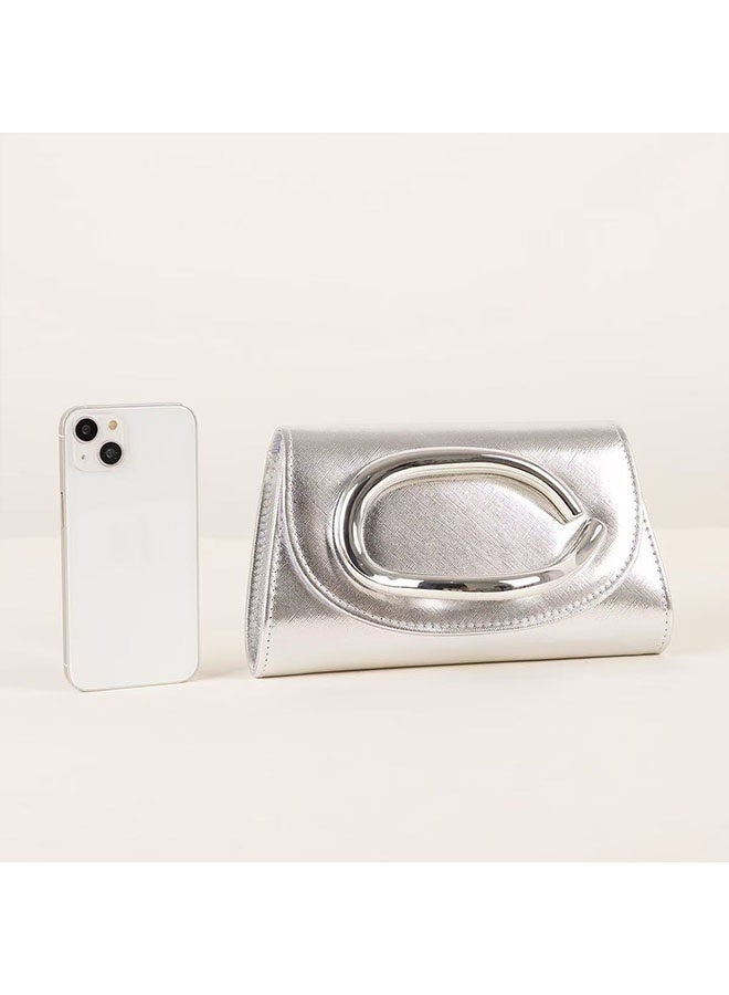 Women’s Evening Bag with Modern Design, Shiny Glitter Evening Clutch Bag, Crossbody Bag for Wedding Formal Party, Silver - Image 3