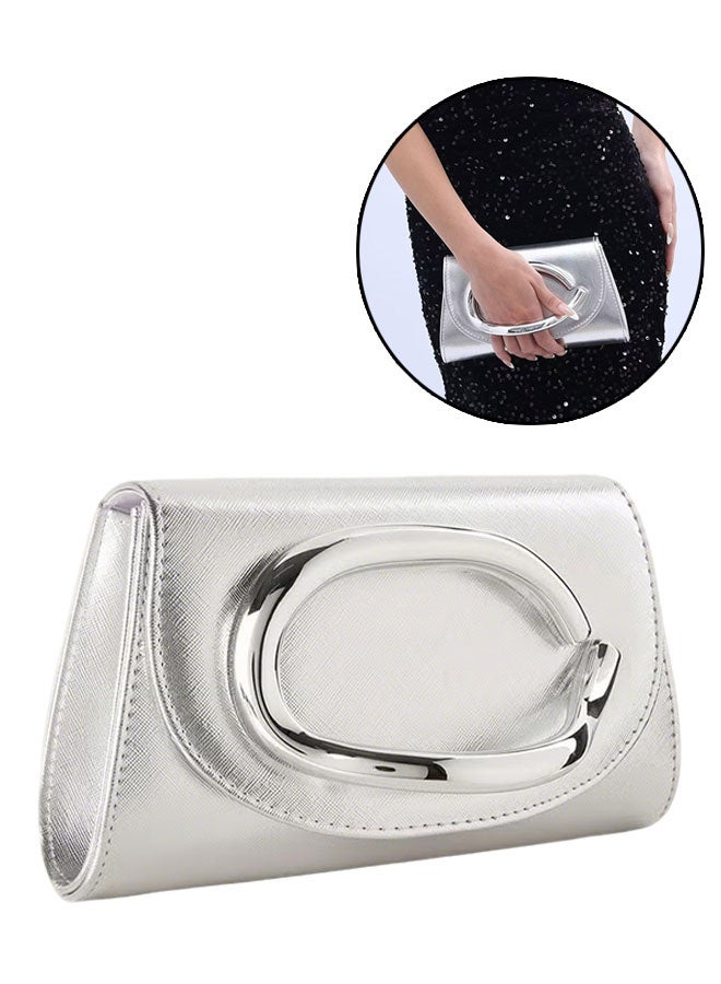 Women’s Evening Bag with Modern Design, Shiny Glitter Evening Clutch Bag, Crossbody Bag for Wedding Formal Party, Silver - Image 1
