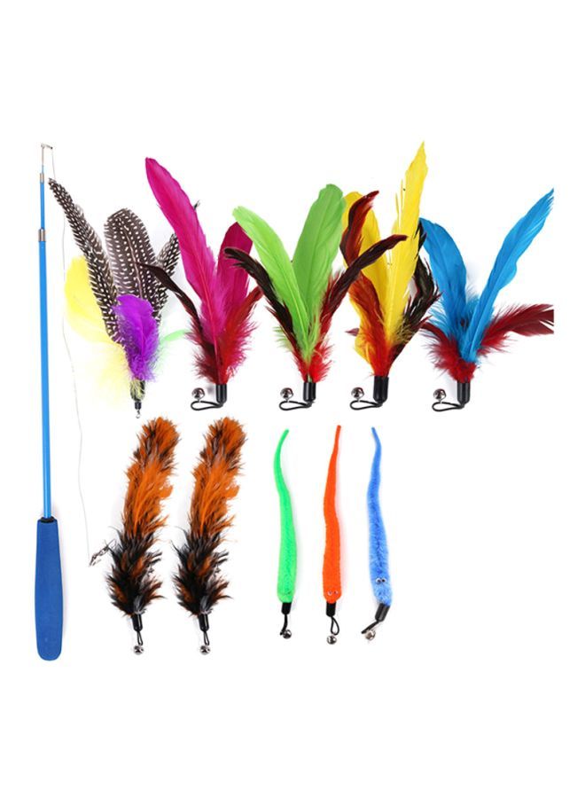 NIBEMINENT 11-Piece Interactive Cat Wand With Feather Set Blue/Green/Yellow - Image 1