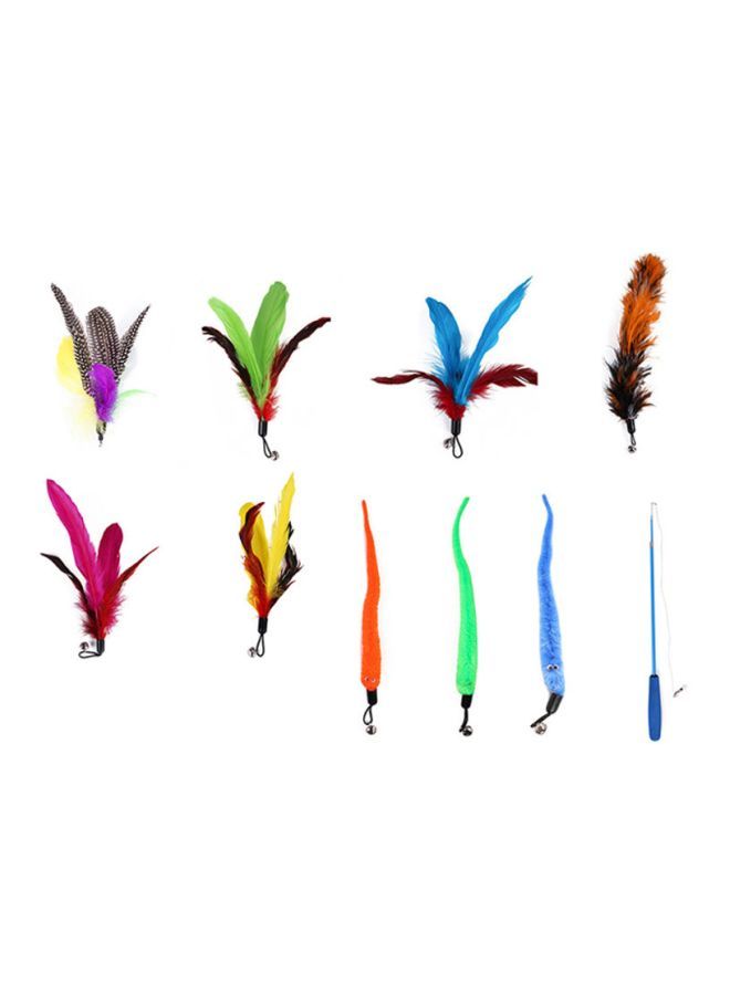 NIBEMINENT 11-Piece Interactive Cat Wand With Feather Set Blue/Green/Yellow - Image 2