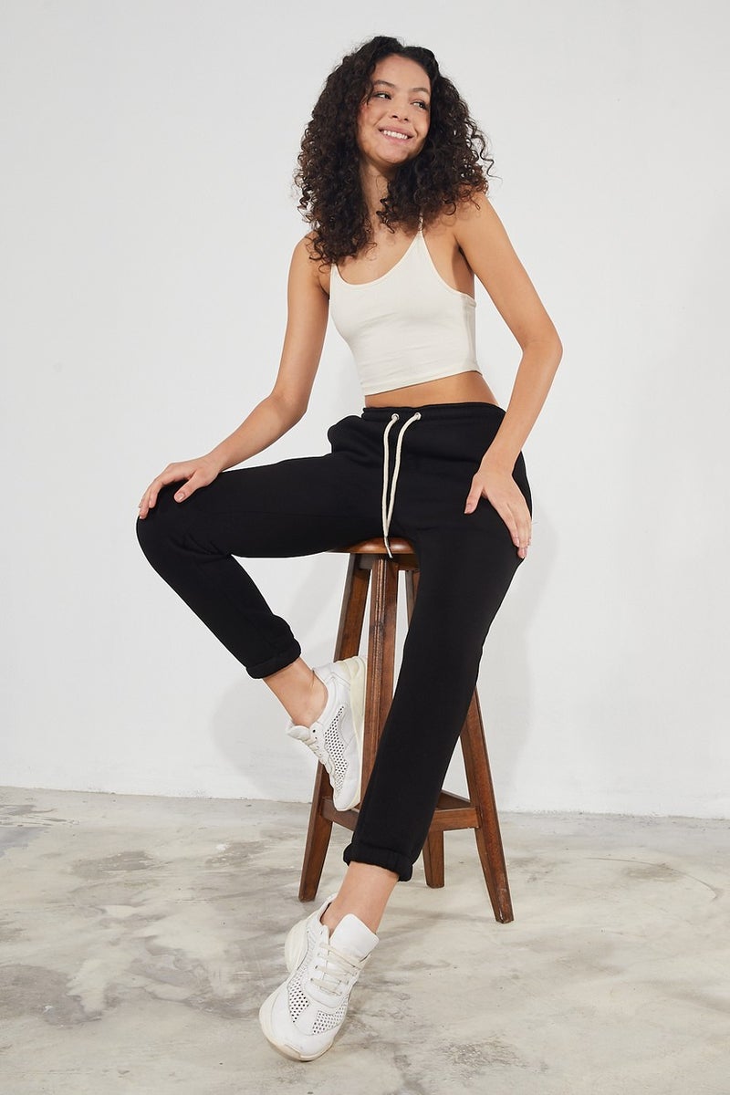 Twenty3 Women's Basic 3 Thread Raised Elastic Legs Thick Jogger Sweatpants  - Image 1