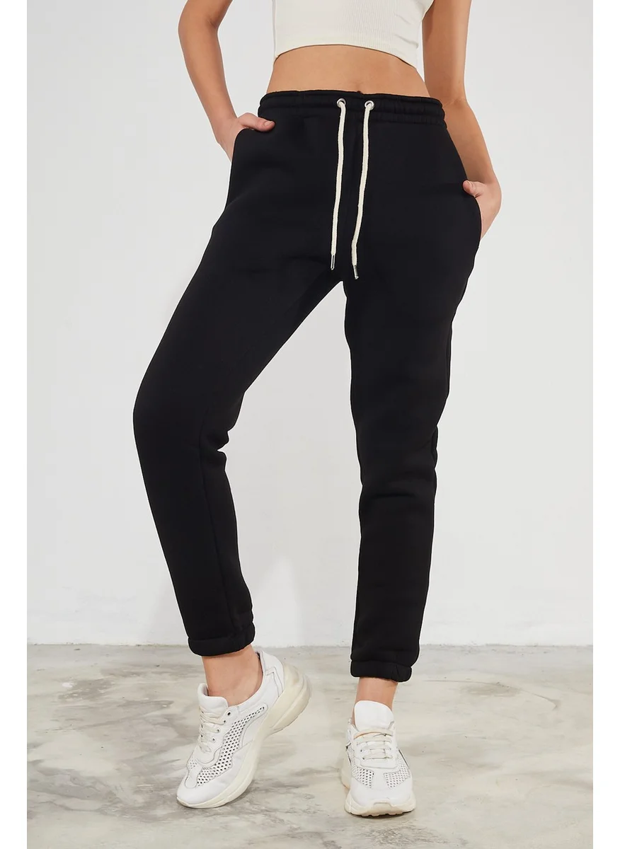 Twenty3 Women's Basic 3 Thread Raised Elastic Legs Thick Jogger Sweatpants