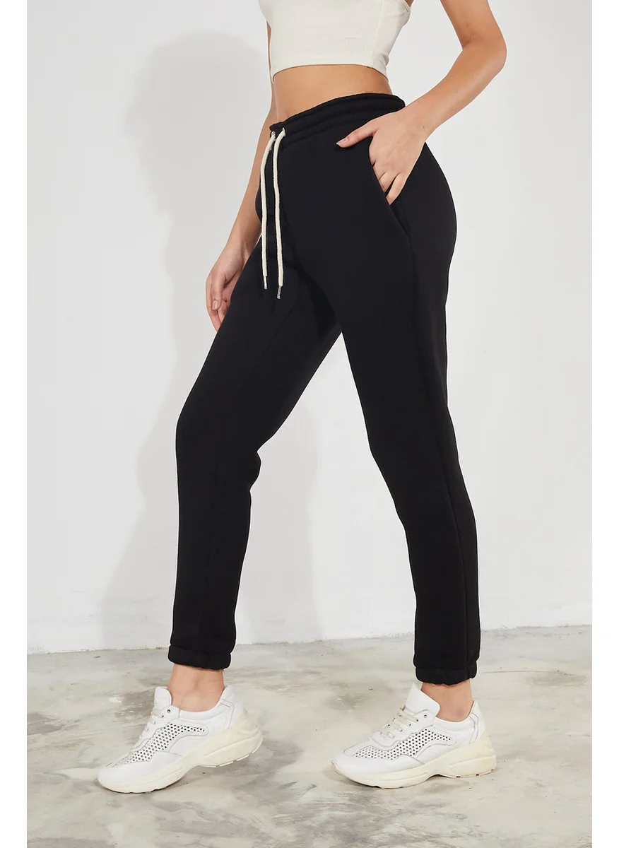 Twenty3 Women's Basic 3 Thread Raised Elastic Legs Thick Jogger Sweatpants