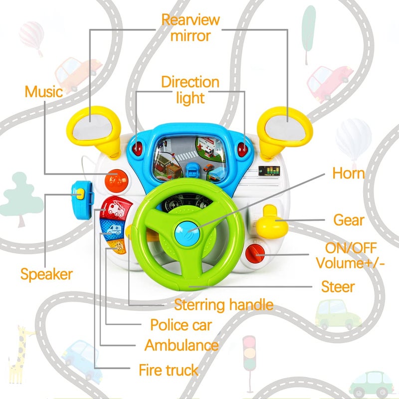 fisca Toddler Steering Wheel Toy Baby Interactive Learning Toy for Toddler 1-3 Year Old, My First Driving Educational Baby Musical Toys with Light and Sound for Preschool Kids - Image 5