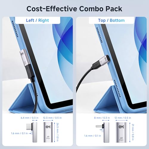 Cable Matters ComboPack 40Gbps Vertical Right Angle USBC Adapter Kit Up to 4K240Hz Video 240W Charging 40Gbps 90 Degree USB C Adapter Compatible with Thunderbolt 4 iPhone 16 Steam Deck - Image 3