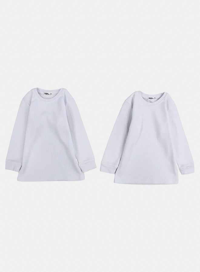 Our kids Pack of 2 – Kids Unisex Ribbed Long-Sleeved Thermal Top White - Image 1