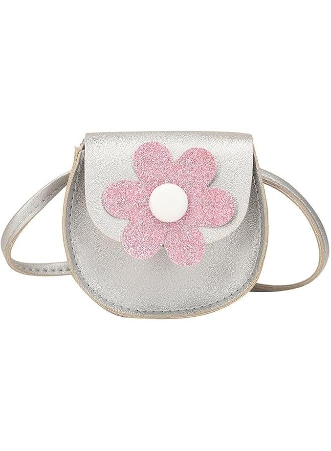 Little Crossbody Bag Purse Mini Single-Shoulder Bag Handbag Pouch Coin Purse for Women Girls Toddler,Silver Flower Purse  - Image 1