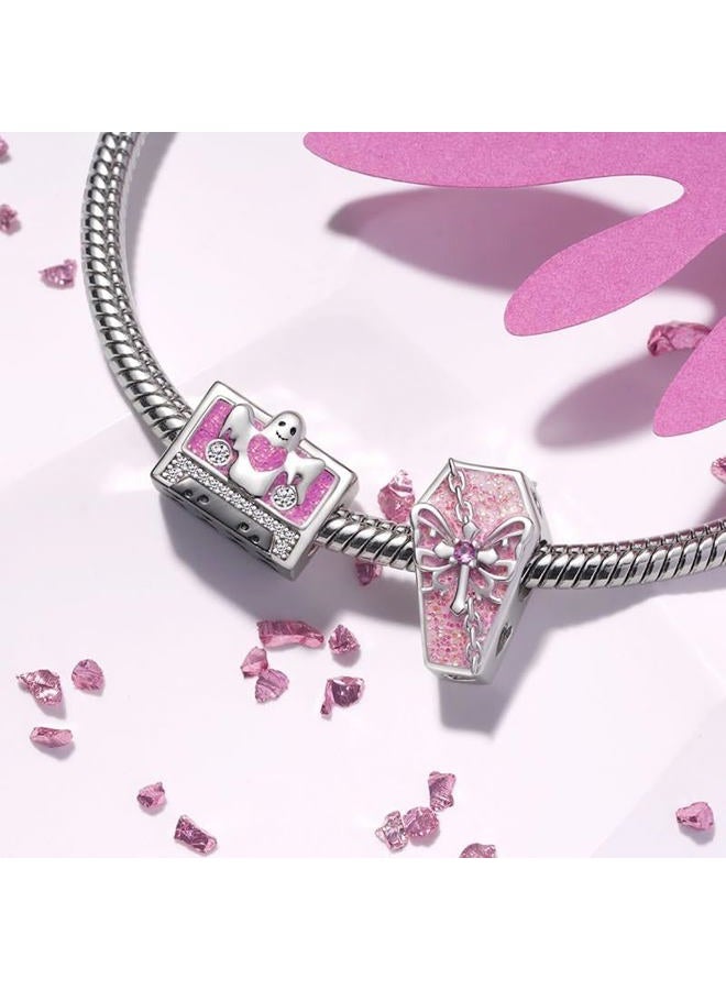 GNOCE Halloween Pink Coffin Charm Sterling Silver Bead Halloween Charm Fit Bracelet/Necklace for Women Girls Wife Daughter/Jewelry Gift - Image 3