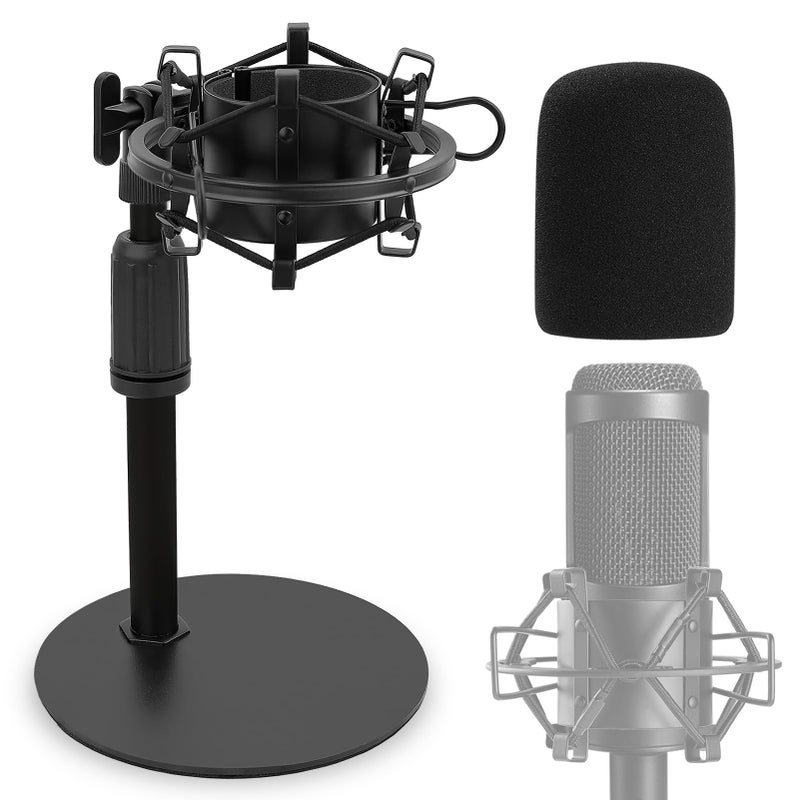 Frgyee Upgraded AT2020 Desktop Mic Stand, Adjustable Mic Stand Desk with Shock Mount and Foam Windscreen for Audio Technica AT2020 AT2020USB+ AT2035 ATR2500 Condenser Mic - Image 1