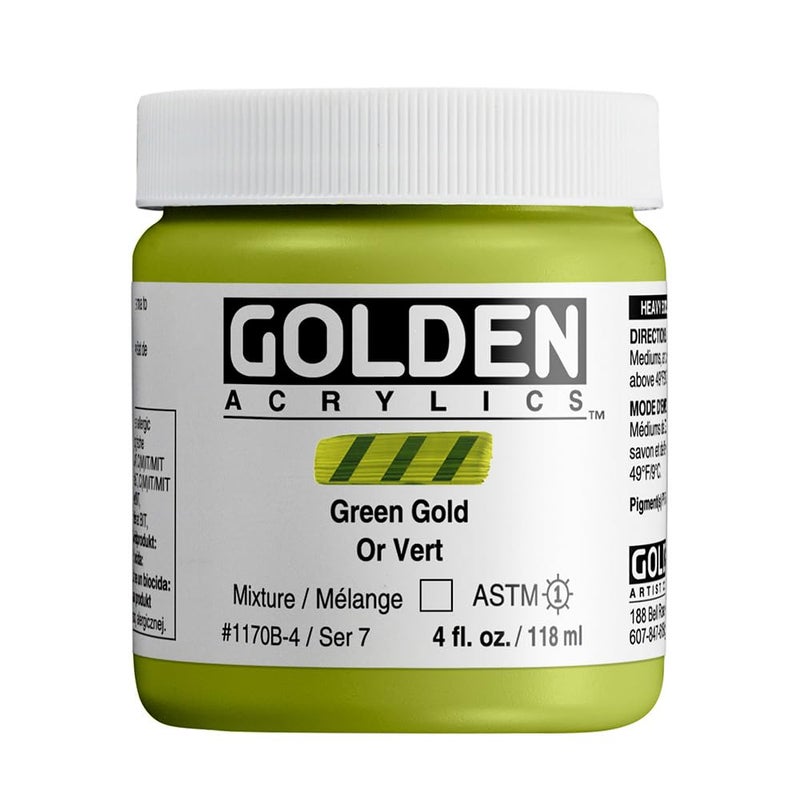 Golden Heavy Body Acrylics by GOLDEN, Green Gold, 4 fl. oz. Jar, Professional Acrylic Paint, Transparent - Image 1
