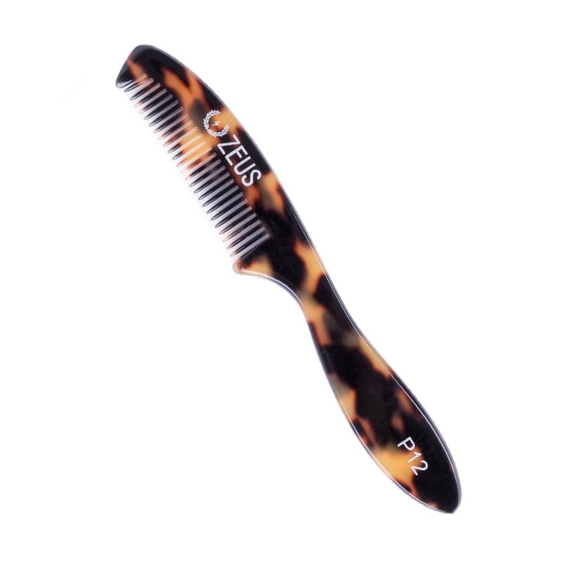 ZEUS Large Mustache Comb Long Handle Handmade Saw Cut Mustache Comb for Men Tortoiseshell P12