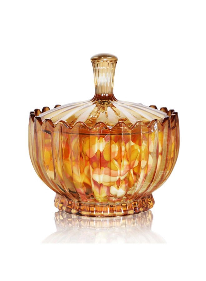 WHJY 18oz Candy Dish with Lid Decorative Covered Candy Bowl Glass Candy Dish for Office Home Amber Crystal Candy Dish for Snacks Chocolates Nuts Seasonal Candies - Image 1