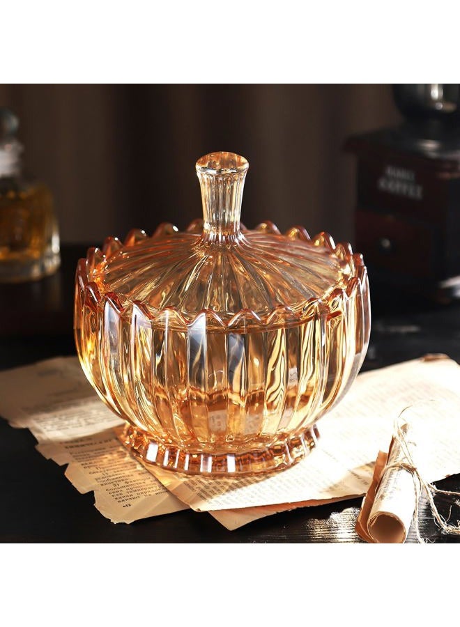 WHJY 18oz Candy Dish with Lid Decorative Covered Candy Bowl Glass Candy Dish for Office Home Amber Crystal Candy Dish for Snacks Chocolates Nuts Seasonal Candies - Image 4