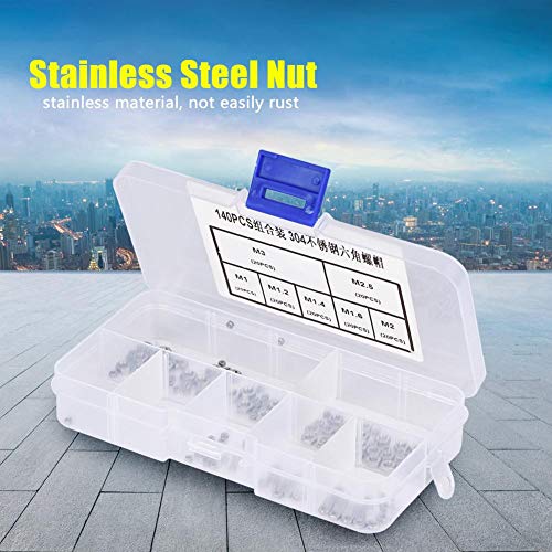 Hilitand 140pcs Hex Nuts M1/M1.2/M1.4/M1.6/M2/M2.5/M3 Stainless Steel Hexagonal Nuts Thread Fastener - Image 3