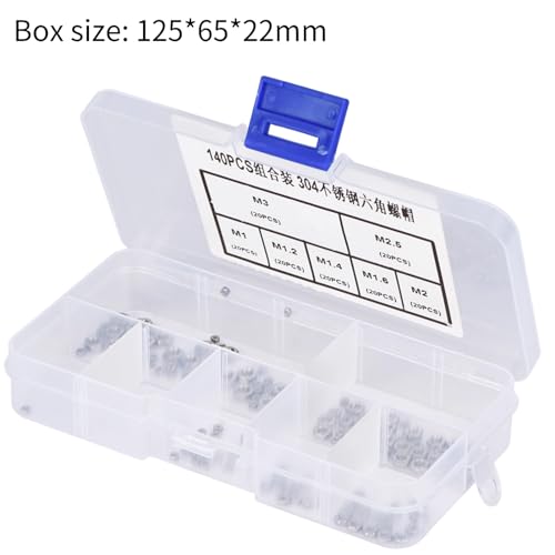 Hilitand 140pcs Hex Nuts M1/M1.2/M1.4/M1.6/M2/M2.5/M3 Stainless Steel Hexagonal Nuts Thread Fastener - Image 5