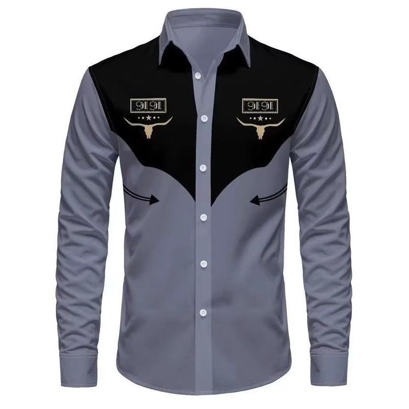 Men's 3D Printed Long Sleeve Shirt with Turn-down Collar