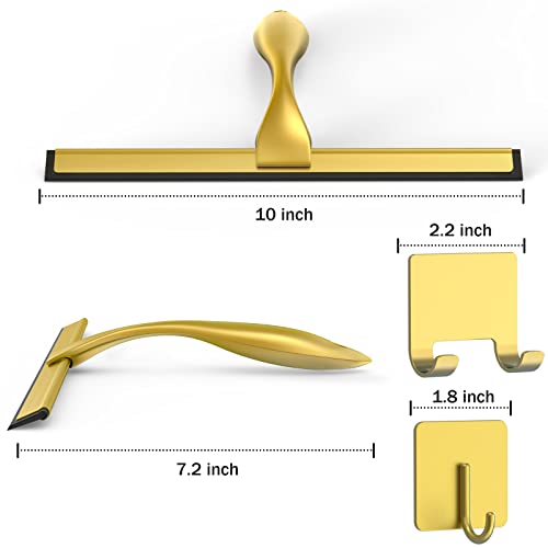 Docrok All-Purpose Stainless Steel Shower Squeegee for Shower Doors with 2 Adhesive Hooks, Bathroom Cleaner Tool Household Window Mirror Squeegee for Home Cleaning, Glass Door, Tile Wall, Car, 10 Inch Golden - Image 2