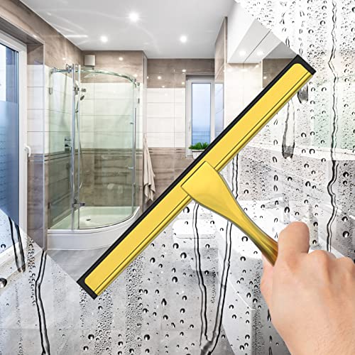 Docrok All-Purpose Stainless Steel Shower Squeegee for Shower Doors with 2 Adhesive Hooks, Bathroom Cleaner Tool Household Window Mirror Squeegee for Home Cleaning, Glass Door, Tile Wall, Car, 10 Inch Golden - Image 3