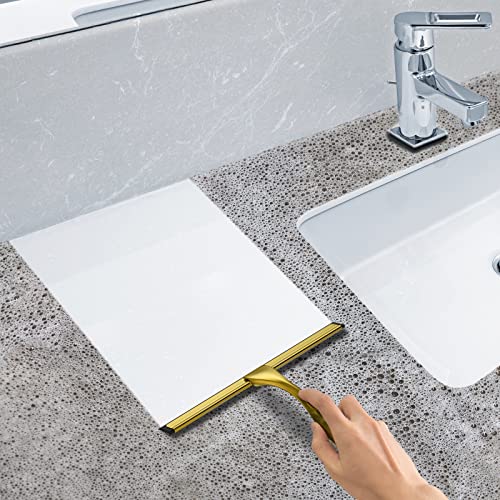 Docrok All-Purpose Stainless Steel Shower Squeegee for Shower Doors with 2 Adhesive Hooks, Bathroom Cleaner Tool Household Window Mirror Squeegee for Home Cleaning, Glass Door, Tile Wall, Car, 10 Inch Golden - Image 5