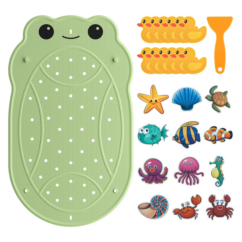 UNEEDE Kids Bathtub Mat with 24PCS Non Slip Bathtub Stickers, Non Slip Shower Mat for Toddlers, Washable Anti Slip Tub Surface, Soft Rubber Mat for Bathtub Shower, Waterproof Essentials - Image 1