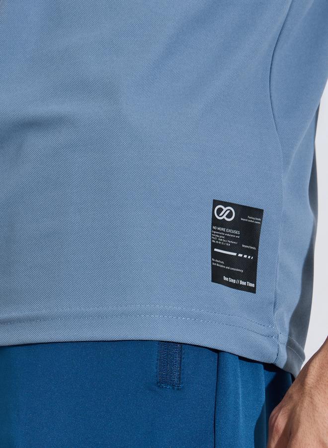 Styli Blue Solid Patchwork Detail Regular Fit Active T-Shirt - Image 3