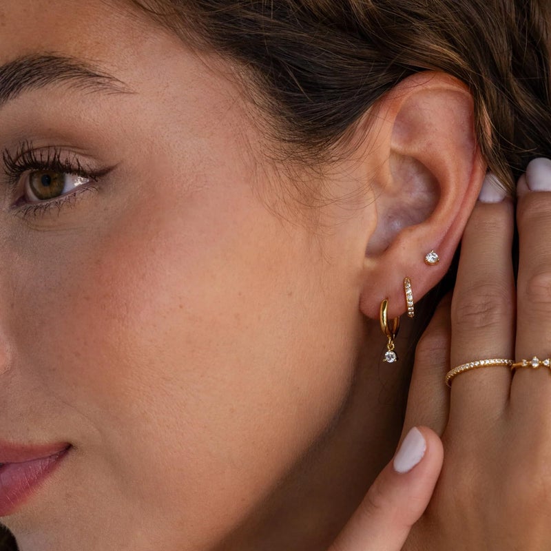 NOKMIT 3 Pairs Mini Hoop Earrings Set for Women 14K Gold Silver Tone Huggie Hoop Cute Small Cartilage Earring Ear Cuff for Multiple Piercing (Style B, Gold) - Image 3