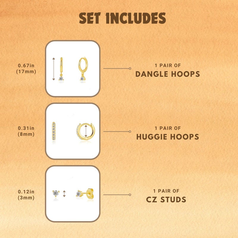 NOKMIT 3 Pairs Mini Hoop Earrings Set for Women 14K Gold Silver Tone Huggie Hoop Cute Small Cartilage Earring Ear Cuff for Multiple Piercing (Style B, Gold) - Image 5