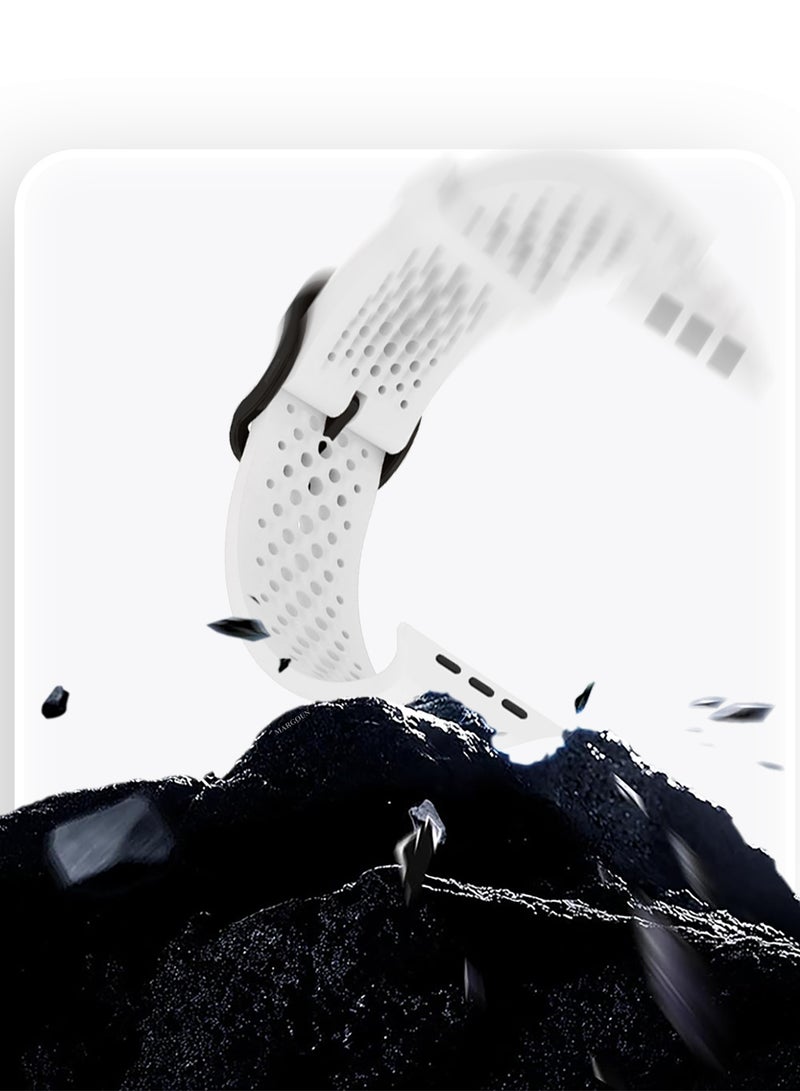 CATANES 49mm/45mm/44mm/ Sport Silicone Watch Band Compatible with Apple Watch Series 9/8/7/6/5/4/3/2/1 & SE – Breathable Soft Strap with Buckle -  White - Image 5