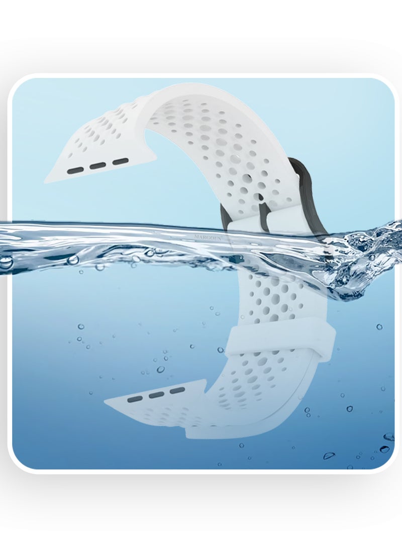 CATANES 49mm/45mm/44mm/ Sport Silicone Watch Band Compatible with Apple Watch Series 9/8/7/6/5/4/3/2/1 & SE – Breathable Soft Strap with Buckle -  White - Image 4