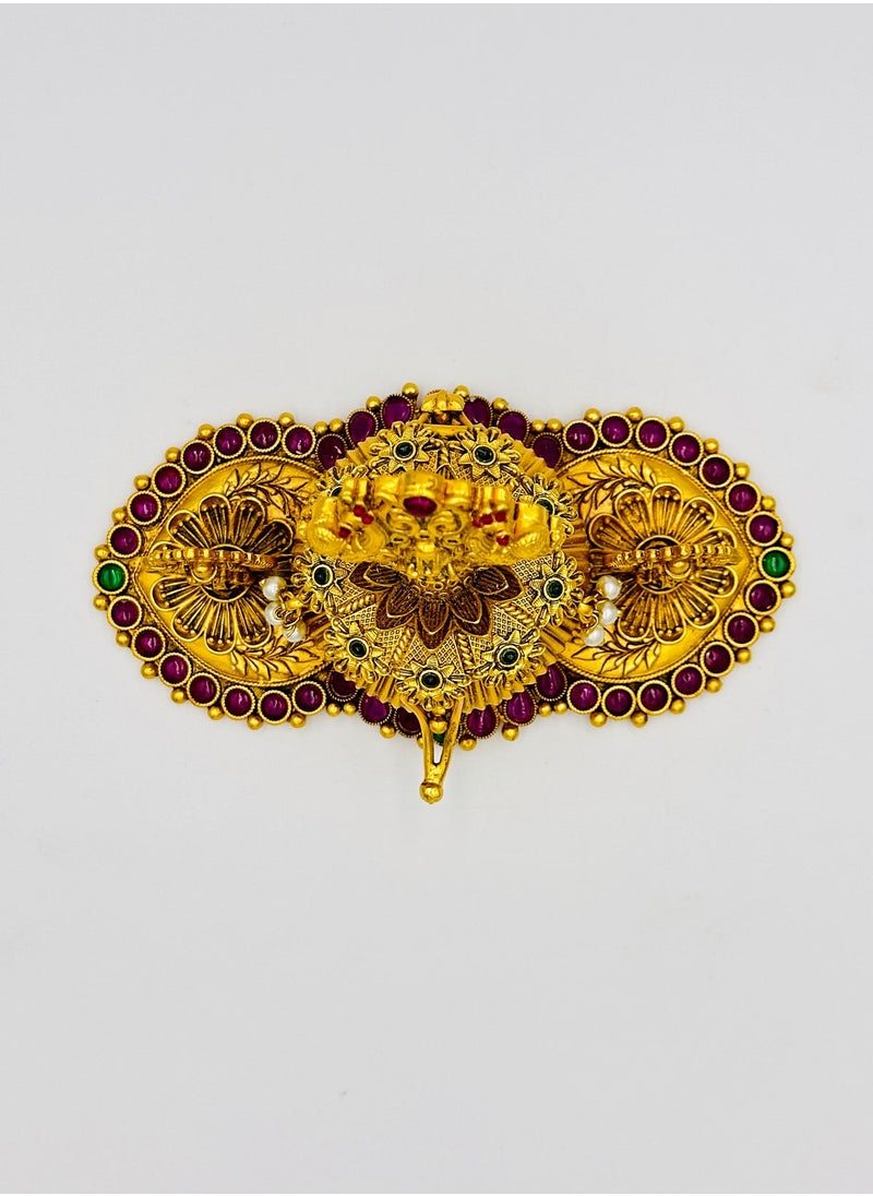 Swadesh Souq Handcrafted Brass Kumkum Box with Floral Design and KempstonesSindoor Dibbi | Kumkum Box | Sindur Dani | Decoration Box For Gift  - Image 2