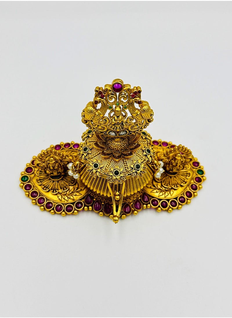 Swadesh Souq Handcrafted Brass Kumkum Box with Floral Design and KempstonesSindoor Dibbi | Kumkum Box | Sindur Dani | Decoration Box For Gift  - Image 3