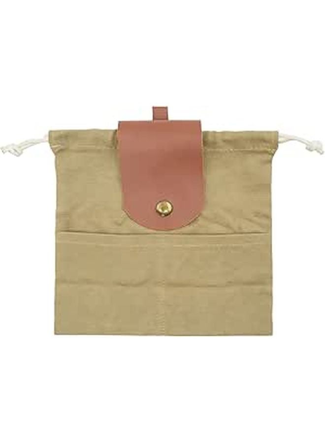 Khaki Foldable Canvas Foraging Bag With Leather Belt Pouch For Hands Free Mushroom Picking Hiking Camping - Image 1