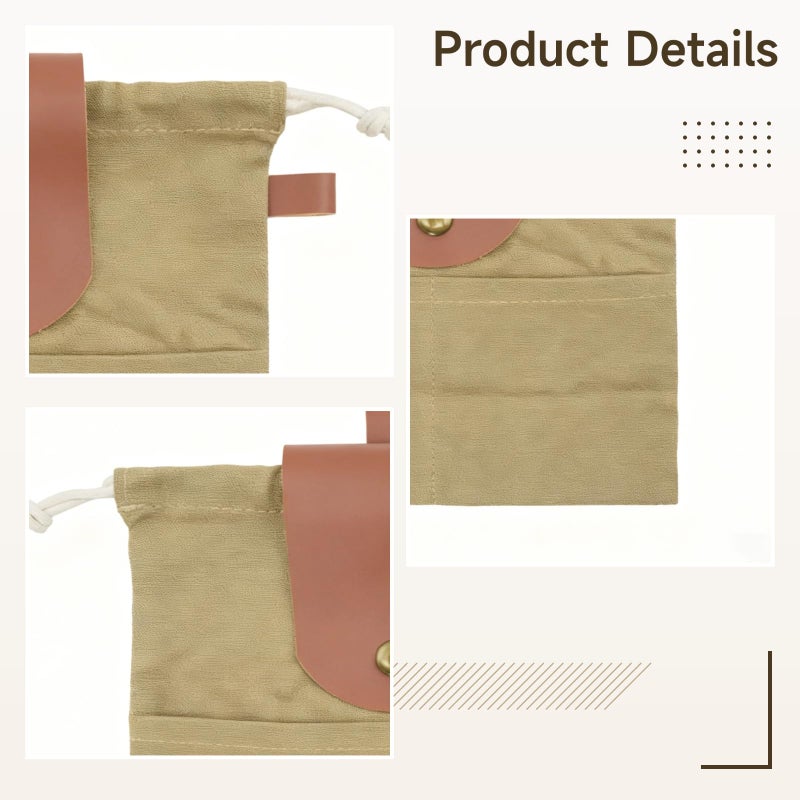 Khaki Foldable Canvas Foraging Bag With Leather Belt Pouch For Hands Free Mushroom Picking Hiking Camping - Image 4