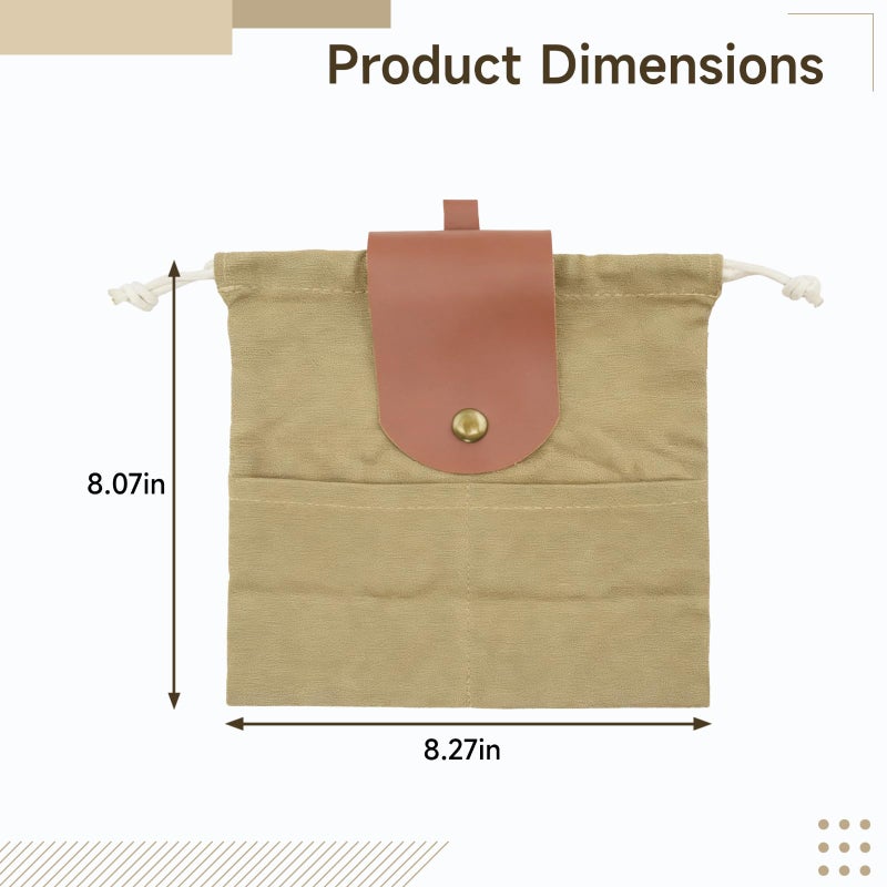 Khaki Foldable Canvas Foraging Bag With Leather Belt Pouch For Hands Free Mushroom Picking Hiking Camping - Image 5